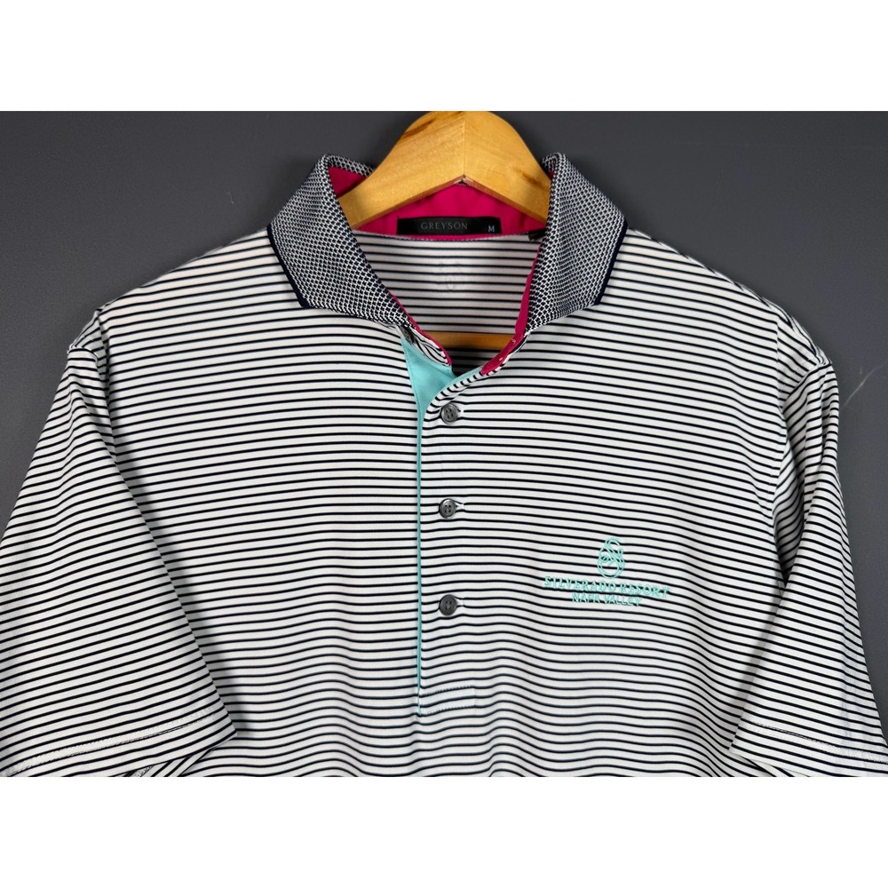 Greyson Mens Medium Golf Polo Shirt Navy White Silverado Resort Napa Valley